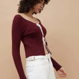 Ginger By Lifestyle Wine Regular Fit Sweater image 3