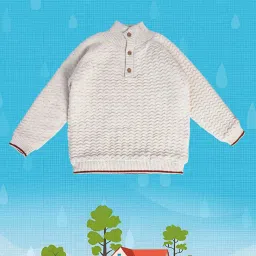 MINIKLUB Kids White Self Design Full Sleeves Sweater image 1