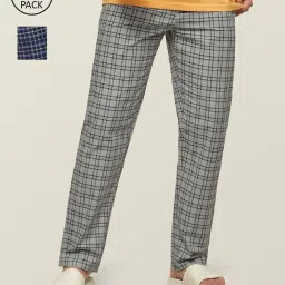XYXX Navy & Grey Cotton Regular fit Checks Pyjama image 1
