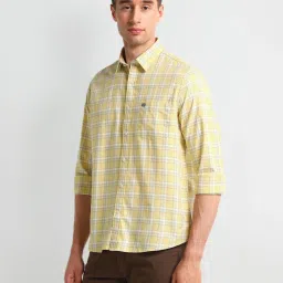 Arrow Sport Yellow Cotton Regular Fit Checks Shirt image 3
