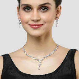Karatcart Silver-Plated Pink Cubic Zirconia Studded Necklace Set image 1