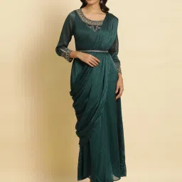 Wishful by W Green Embellished Maxi Saree Dress image 1