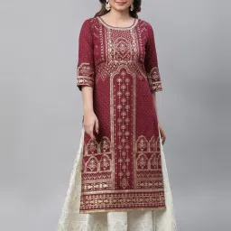 Aurelia Maroon Cotton Printed Straight Kurta image 1