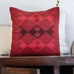 Peepul Tree Red & Black Pure Cotton Handwoven Cushion Cover-picture-24