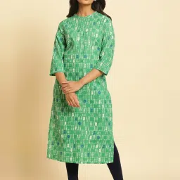 W Green Printed Straight Kurta image 1
