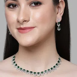 Karatcart Silver-Plated Green Cubic Zirconia Necklace Set for Women image 1