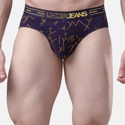 UnderJeans by Spykar Men Navy Blue & Yellow Printed Cotton Basic Briefs UJMBRPBS031-picture-20