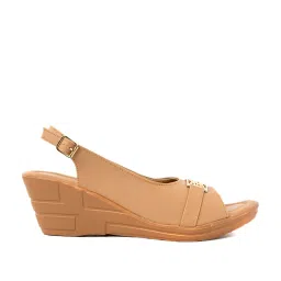 Khadim Women's Tan Sling Back Wedges image 1