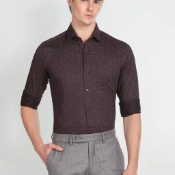 Arrow Brown Cotton Slim Fit Printed Shirt image 1