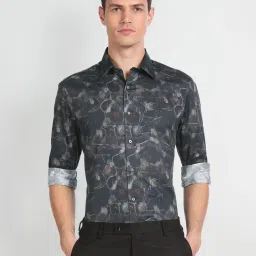 Arrow Grey Cotton Regular Fit Printed Shirt image 1