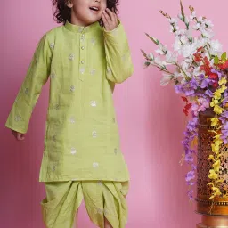 Little Bansi Boys Green Embellished Full Sleeves Kurta with Dhoti image 3