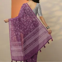 Libas Purple Printed Saree With Unstitched Blouse image 3