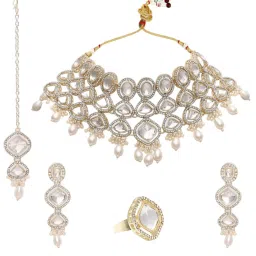 OOMPH Gold Kundan Ethnic Choker Necklace Set image 3