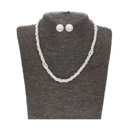Sri Jagdamba Pearls 3 Line Pearl White Alloy Necklace Set-picture-30