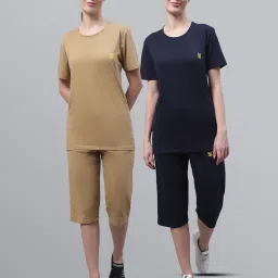Vimal Jonney Navy & Beige T-Shirt With Capris - Pack of 2 image 1
