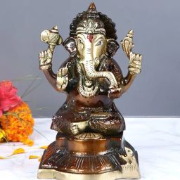 Aapno Rajasthan Golden Brass Ganesha Showpiece - Set of 1-picture-27