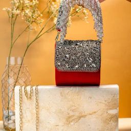 NR by Nidhi Rathi Red Suede Embellished Clutch-picture-49
