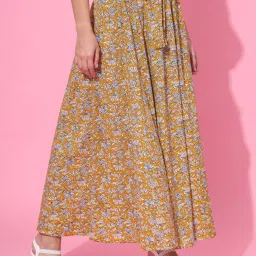 DECKEDUP Mustard Cotton Floral Print Skirt image 3