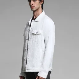 Jack & Jones White Cotton Regular Fit Texture Denim Jacket image 3