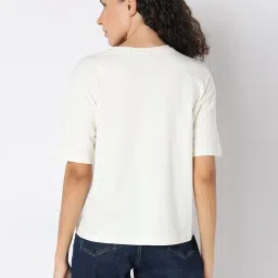 Vero Moda Off White & Blue Cotton Printed T-Shirt image 3