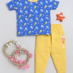 Bumzee Kids Blue & Yellow Printed T-Shirt With Pyjamas-picture-38