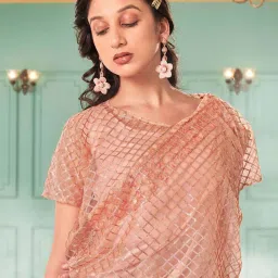 Satrani Peach Embellished Saree With Unstitched Blouse image 3