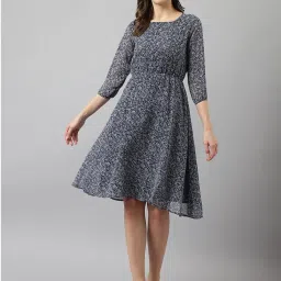 KERI PERRY Navy Printed Fit & Flare Dress image 1