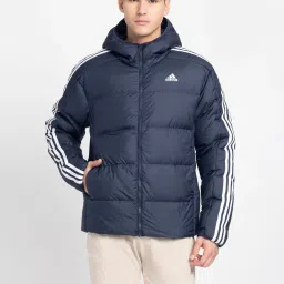 adidas Essentials Navy Regular Fit 3-Striped Hooded Jacket image 1