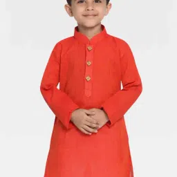 VASTRAMAY Kids Red Cotton Striped Kurta-image-72