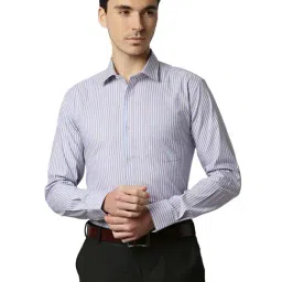 Park Avenue Blue & Orange Slim Fit Striped Shirt-image-41