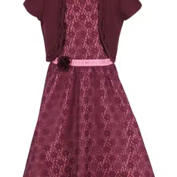 Cutecumber Kids Maroon Self Design Dress with Shrug-picture-30