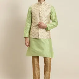 Sojanya Green & Beige Regular Fit Self Pattern Kurta Set With Jacket-picture-10