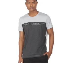 Arrow New York Grey Cotton Regular Fit Colour Block T-Shirt image 1