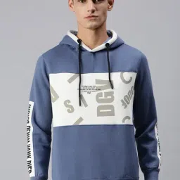 showoffff SHOWOFF Blue Cotton Slim Fit Printed Hooded SweatShirt-picture-21