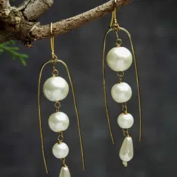 Dugran By Dugristyle Pearl White & Golden Dangler Earrings-picture-11