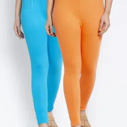 Gracit Orange & Blue Mid Rise Leggings - Pack Of 2-image-54