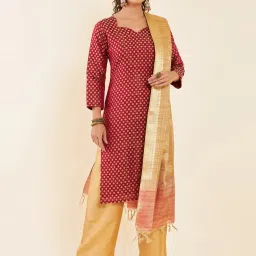 Soch Red & Golden Woven Pattern Unstitched Dress Material image 1
