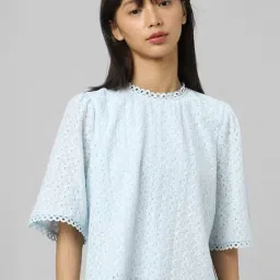 Only Sky Blue Cotton Self Design Top-picture-185