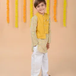 Budding Bees Kids 3pcs Mustard Festive Kurta set with wallet image 3