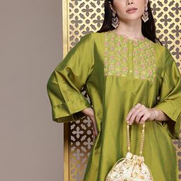 House of Pataudi Ethnic Motifs Embroidered Regular Jashn Kurti With Trousers-picture-12