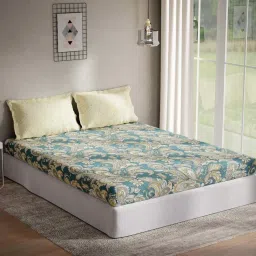 DDecor Admira Ethnic Green Cotton 144 TC Double Bedsheet With 2 Pillow Covers image 1