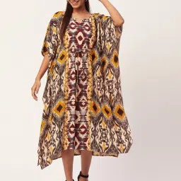 Moomaya Yellow & Brown Printed Kaftan Dress image 1