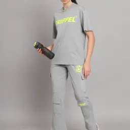 GRIFFEL Grey Printed T-Shirt With Track Pants image 4