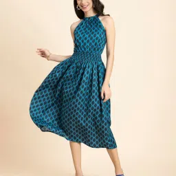 Moomaya Teal & Black Printed Midi Dress image 1