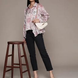 Label Ritu Kumar Pink Satin Printed Asymmetric Satin Shirt-picture-47