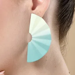Karatcart Gradient Green & Yellow Fan Shape Stud Earrings image 3