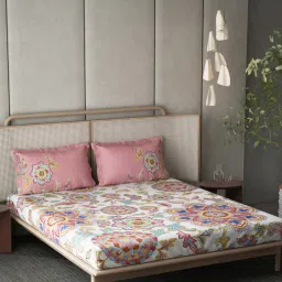 DDecor Ethnic Multicolor 136 TC Cotton King Bedsheet with 2 Pillow Covers image 1