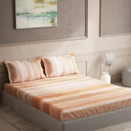 DDecor Abstract Orange 136 TC Cotton King Bedsheet with 2 Pillow Covers image 1