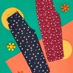 YU by Pantaloons Kids Maroon & Navy Cotton Printed Pajamas (Pack of 2) image 1