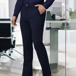 SUBTRACT Navy Slim Fit Flat Front Trousers image 3